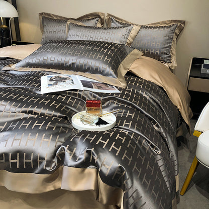 Premium European Silk-Cotton Blend 4-Piece Bedding Set - Luxury Duvet Cover Collection