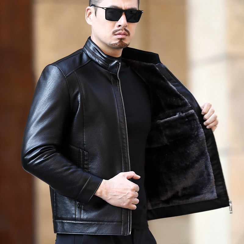 Premium Genuine Sheepskin Leather Jacket - Men's Fur-Lined Winter Coat