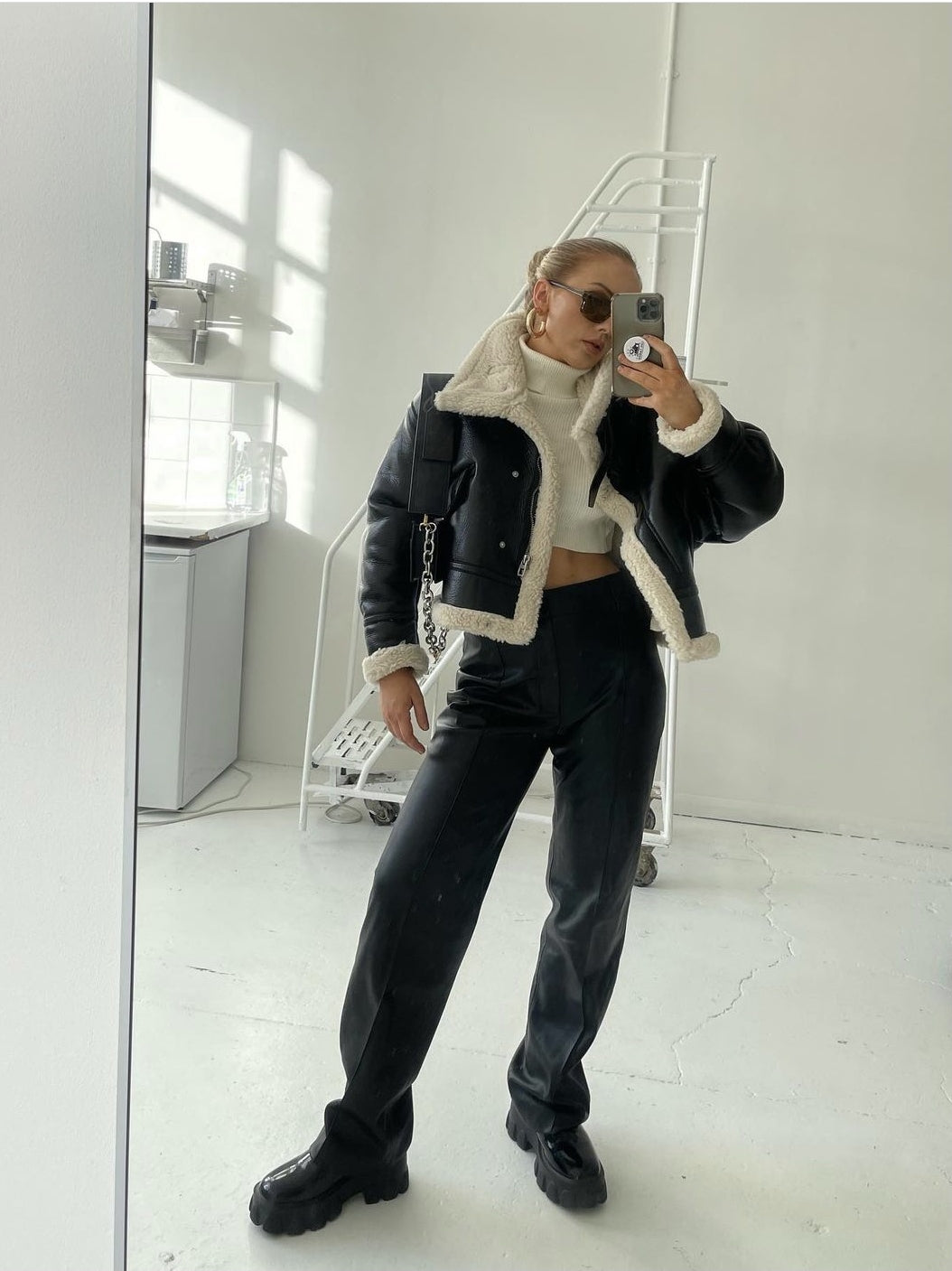 Women's PU Leather Jacket - Stand Collar Zipper Coat
