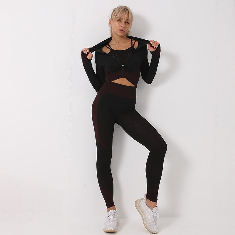 Women's 3-Piece Seamless Yoga Set - Sports Bra, Crop Top & Leggings Gym Outfit