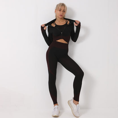 Women's 3-Piece Seamless Yoga Set - Sports Bra, Crop Top & Leggings Gym Outfit