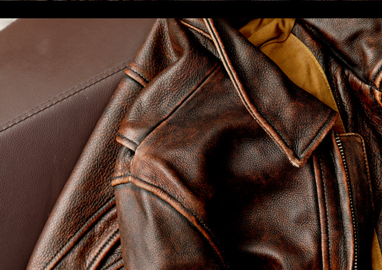 Men's Distressed Motorcycle Jacket - Stone Washed Short Coat