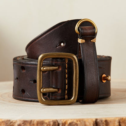 Men's Genuine Leather Cowhide Belt - Retro Copper Buckle Jeans Belt
