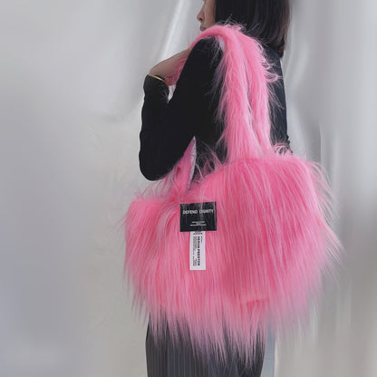 Faux Fur Arc Shoulder Bag - Plush Large Capacity Crossbody with Curved Design
