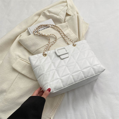 Quilted Chain Shoulder Bag - Trapezoid PU Leather Crossbody with Diamond Pattern