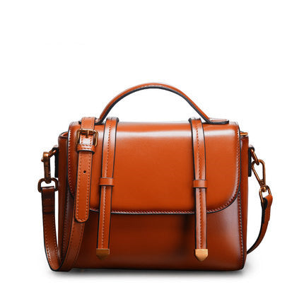 Genuine Leather Shoulder Bag - European Retro Square Handbag