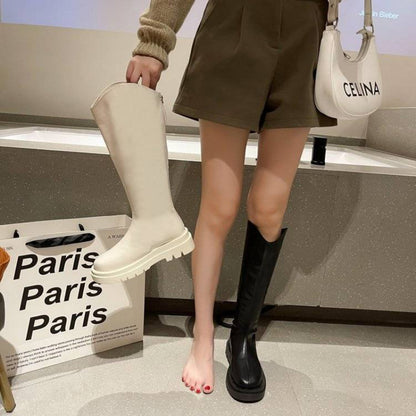 Women's Over-the-Knee Platform Boots with Back Zipper - Waterproof