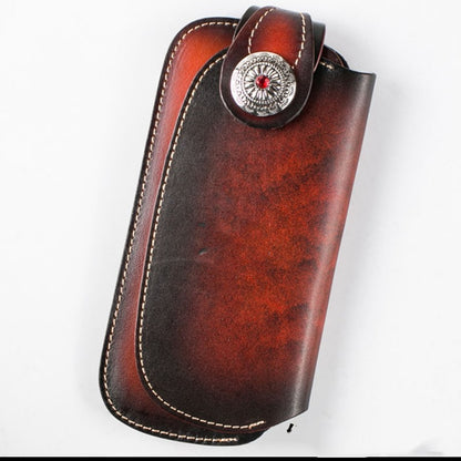 Men's Cowhide Leather Embossed Wallet - Long Bifold with Zipper Closure and Artistic Designs