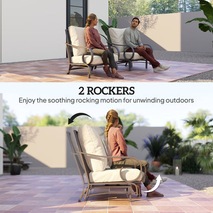 5-Piece Outdoor Patio Furniture Set | 3-Seat Sofa, 2 Rocking Armchairs & 2 Ottomans | Beige