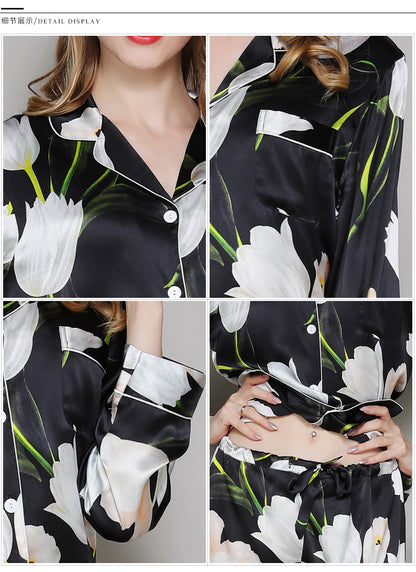 Luxe Silk Long-Sleeve Pajama Set - Two-Piece Sleepwear