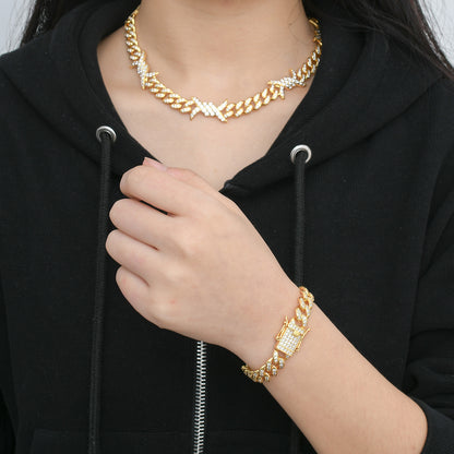 Geometric Zircon Necklace - Copper Clavicle Chain with Electroplated Finish