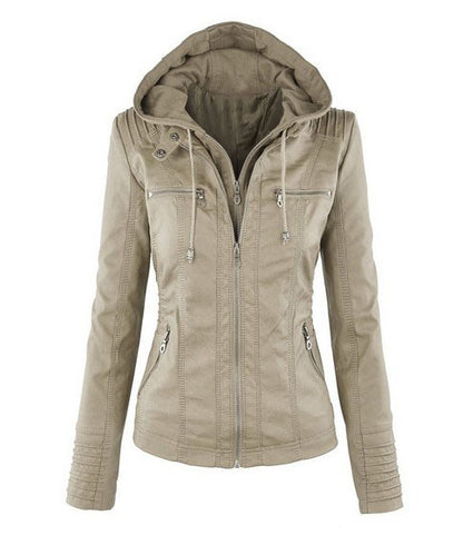 Women's Short PU Leather Jacket - Loose Fit Casual Moto Jacket