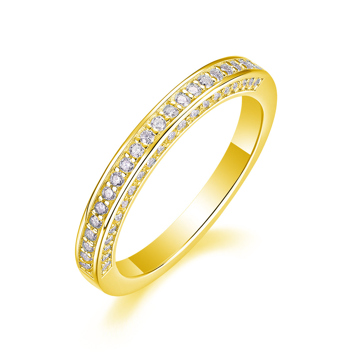 Delicate Moissanite Sterling Silver Ring - Platinum Plated Wedding Band