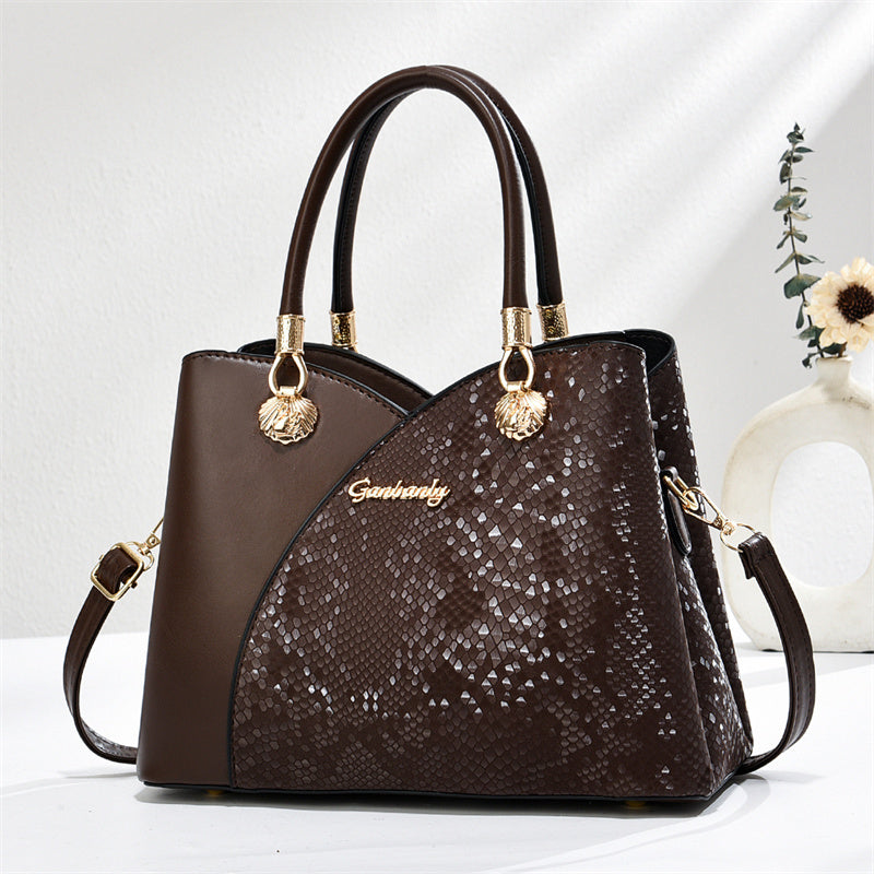 Large Capacity Fashion Tote Bag - PU Leather with Stone Pattern Detail