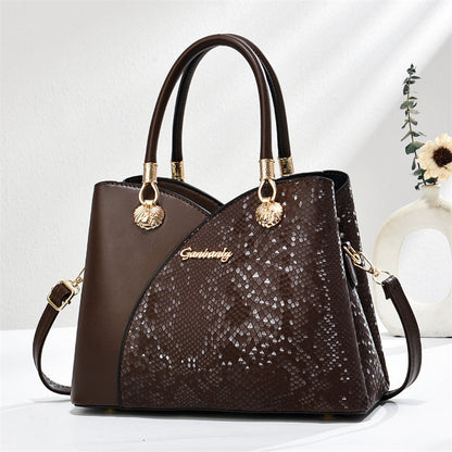 Large Capacity Fashion Tote Bag - PU Leather with Stone Pattern Detail