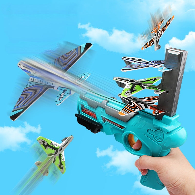 Kids Foam Airplane Launcher Toy - Hand Throwing Spin Glider with Toy Gun