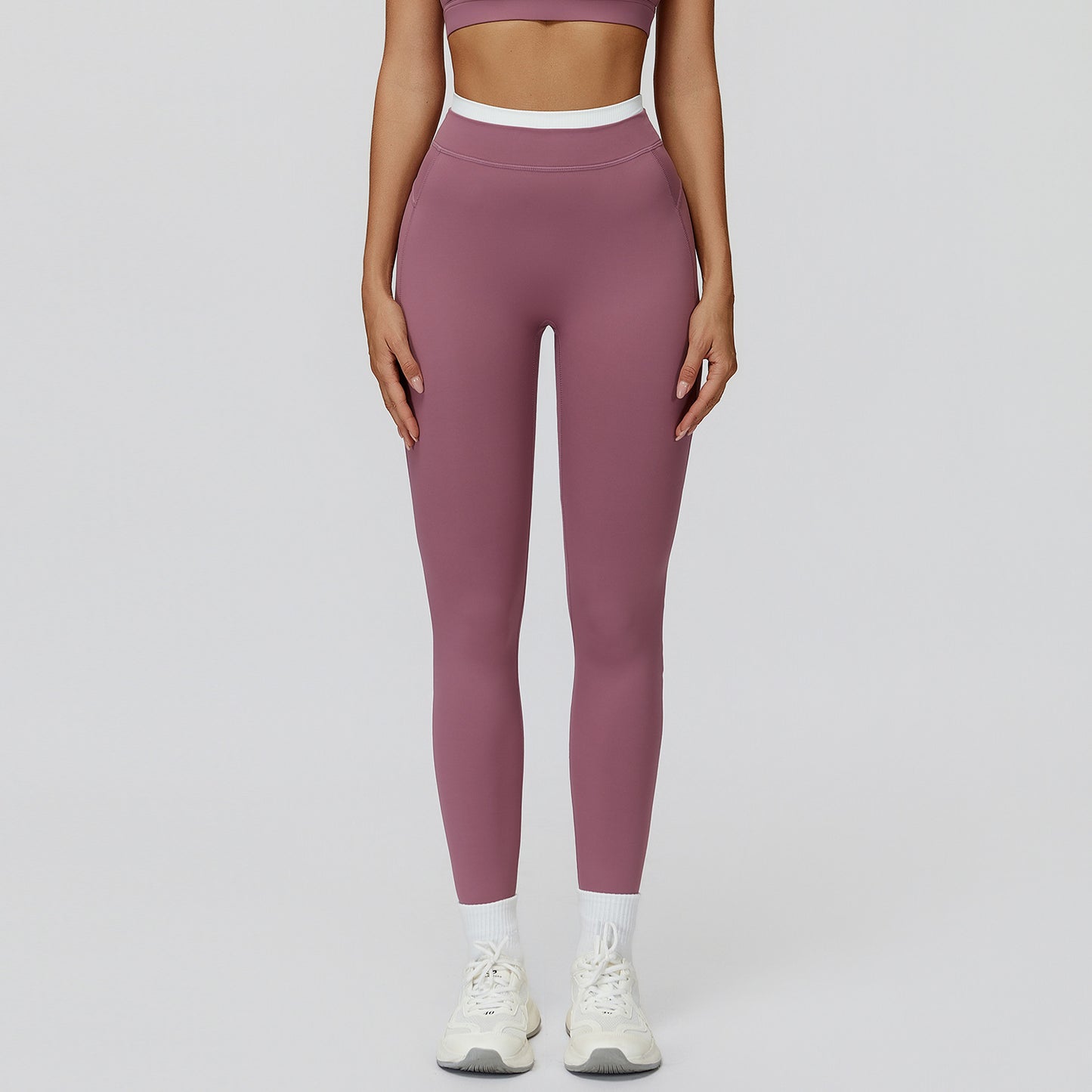High-Waist Contrast Color Tight Pants - Running Fitness Leggings