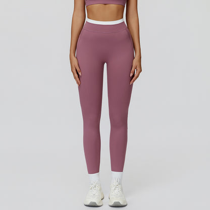 High-Waist Contrast Color Tight Pants - Running Fitness Leggings