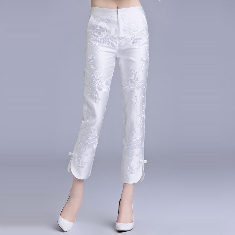 Embroidered Nine-Point Pants - Vintage Chinese Style Slimming Trousers