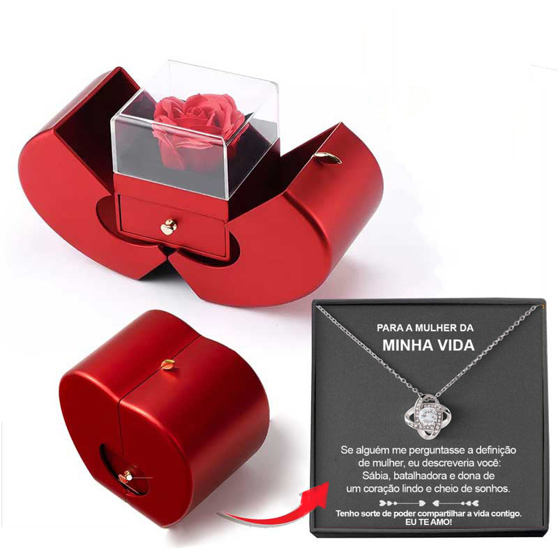 Eternal Rose Necklace Gift Box Set | Copper Clavicle Chain | Soap Flower | Apple & Card Box Options