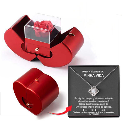 Eternal Rose Necklace Gift Box Set | Copper Clavicle Chain | Soap Flower | Apple & Card Box Options