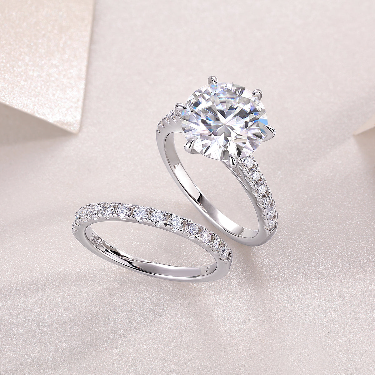 5 Carat Moissanite Sterling Silver Ring - Platinum Plated Wedding Band