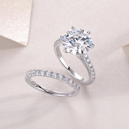 5 Carat Moissanite Sterling Silver Ring - Platinum Plated Wedding Band