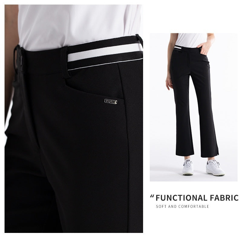 Women's Flared Elastic Waist Sports Pants - Cotton Blend Golf Trousers