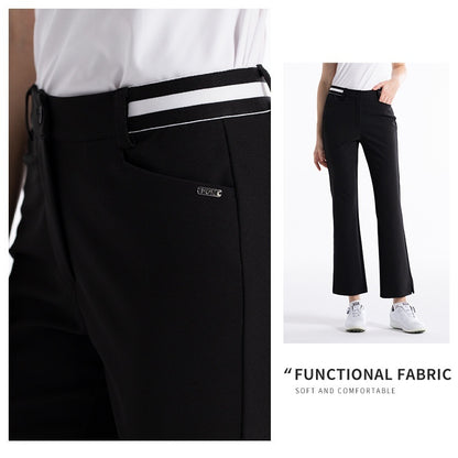 Women's Flared Elastic Waist Sports Pants - Cotton Blend Golf Trousers