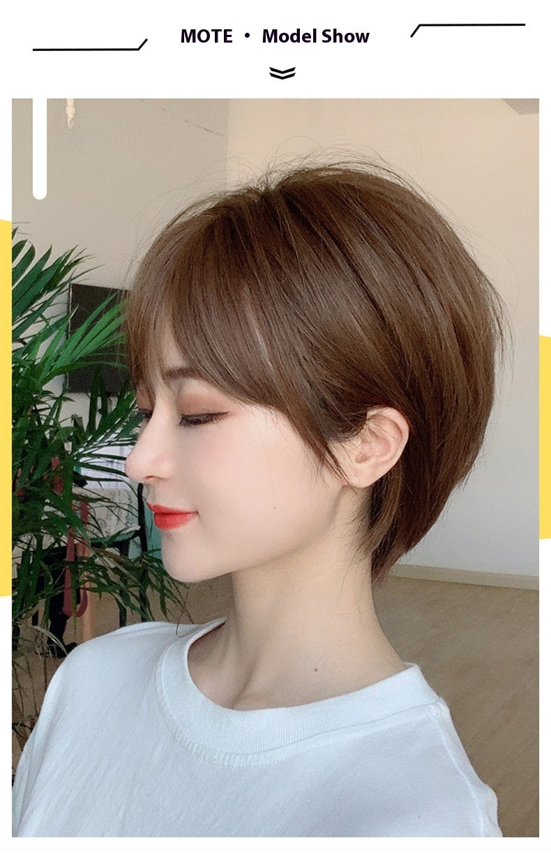 Short Straight Human Hair Wig - Natural Fluffy Style