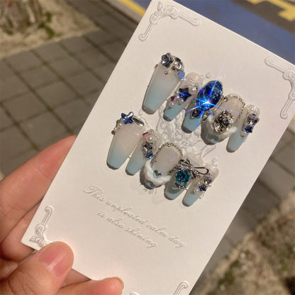 Sea Blue Dove Egg Press-On Nails - False Nail Stickers Set