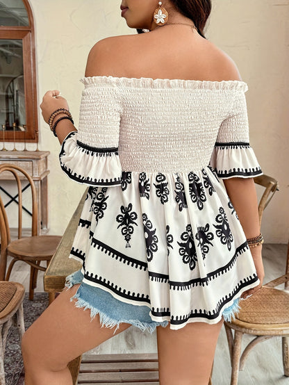 Resort-Style Printed Midi Dress - Elegant V-Neck Dress with Floral Pattern