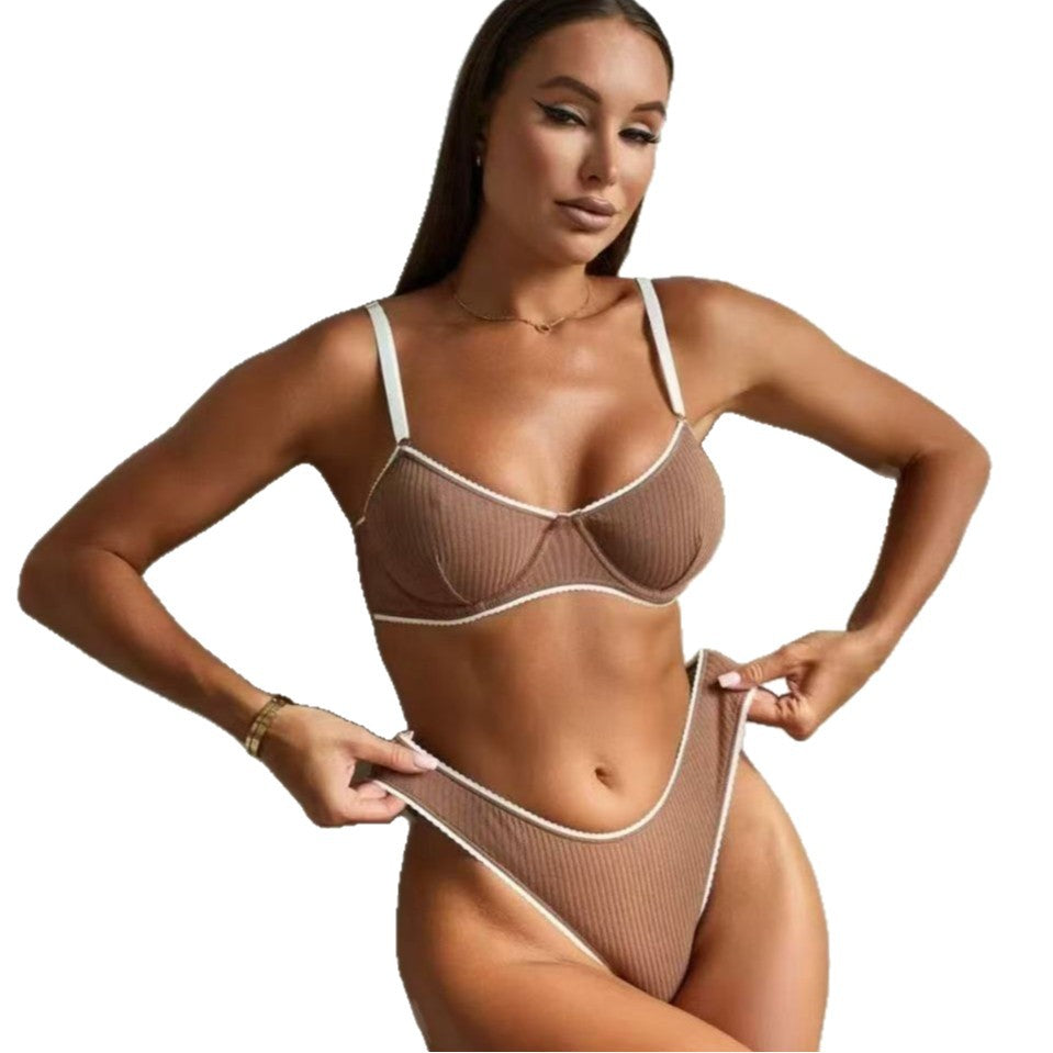 Women's Cotton French-Style Bra and Panties Set - Comfortable Underwire Lingerie