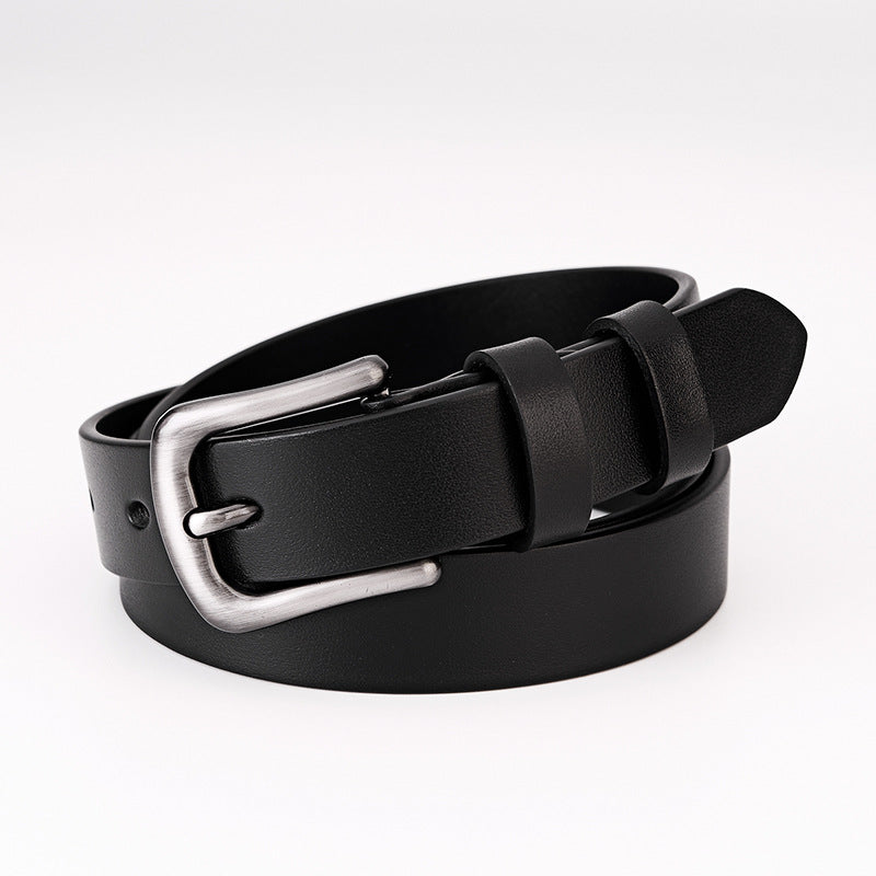 First Layer Cowhide Leather Belt - Women's Versatile Simple Design with Alloy Pin Buckle