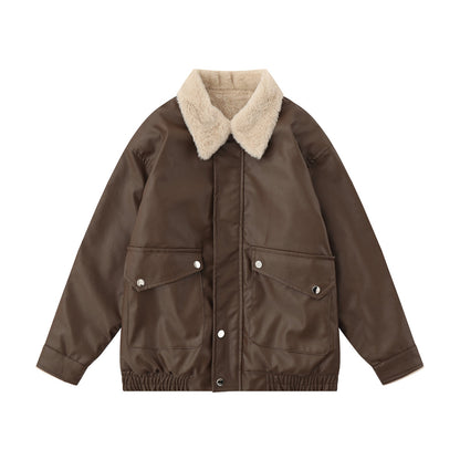 Women's Oversized PU Leather Motorcycle Jacket - Street Style Casual Biker Coat