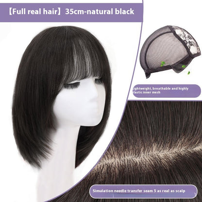 Natural Mid-Length Human Hair Wig - Synthetic Blend