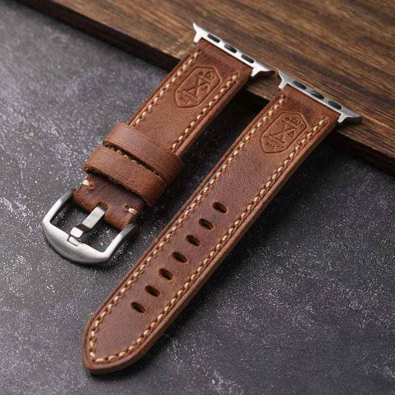 Handmade Vintage Leather Watch Strap - Genuine Top Layer Cowhide with Steel Buckle