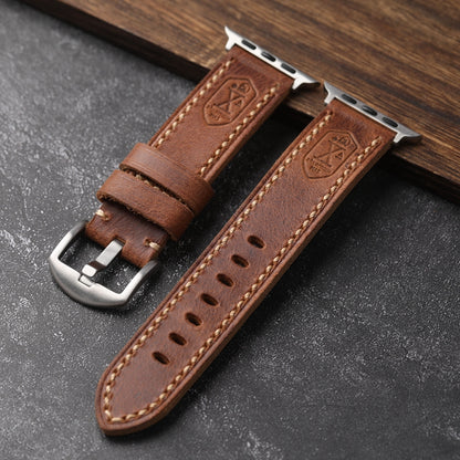 Handmade Vintage Leather Watch Strap - Genuine Top Layer Cowhide with Steel Buckle