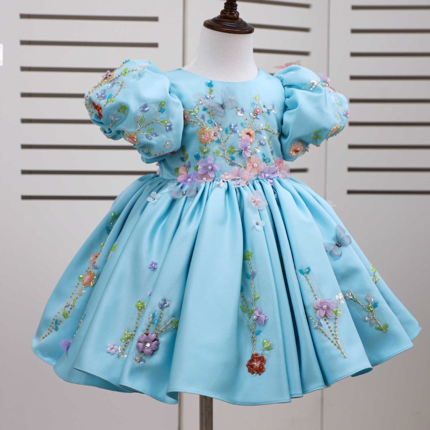 Girls Satin Princess Dress - Sleeveless Floral Party Dress with Bow