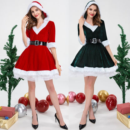 Women's Long Sleeve Mesh Dress - V-Neck Sleepwear with Plush Trim