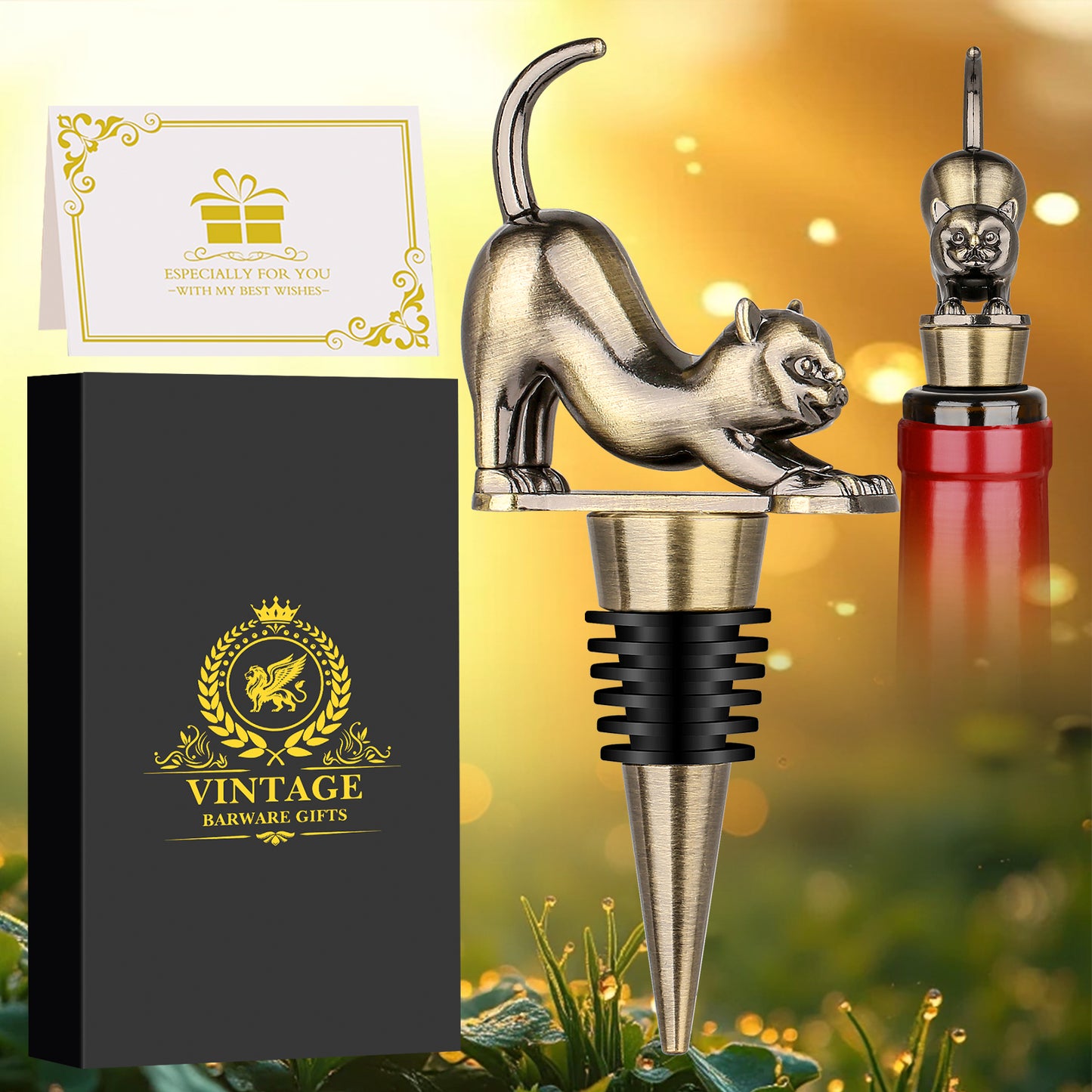 Cat Wine Stopper Set - Zinc Alloy Bottle Stopper Gift Box
