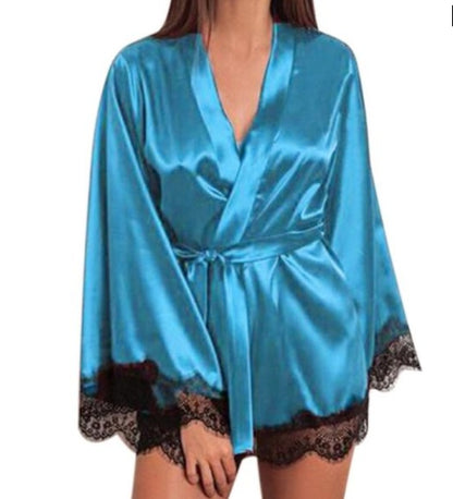Women's Silk Lace Nightdress Pajamas - Ice Silk Sleepwear Set