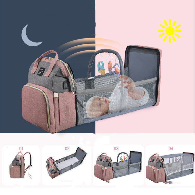 Large Capacity Diaper Backpack with Insulated Pockets - Multi-Function Baby Bag