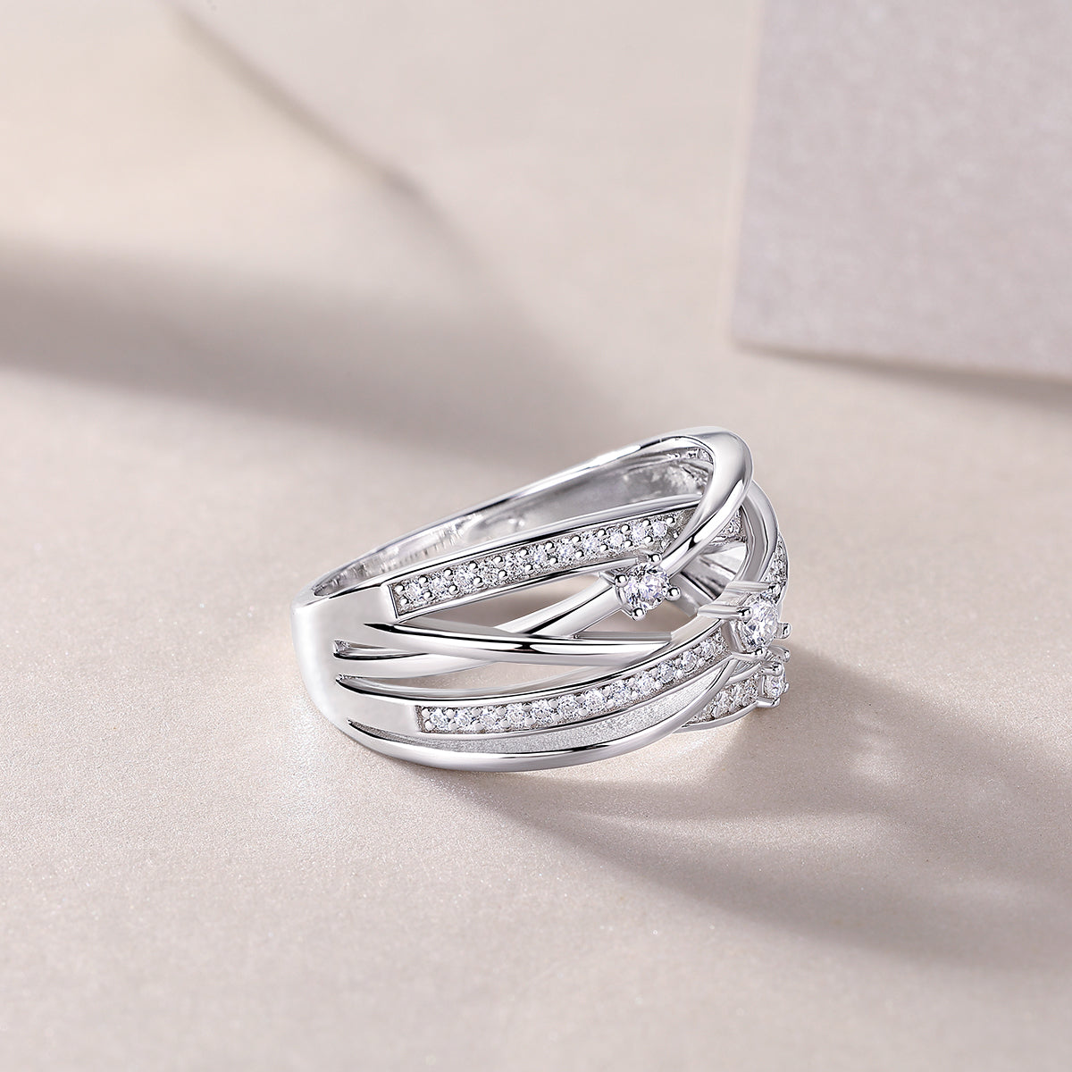 Moissanite Sterling Silver Wedding Ring - Platinum Plated Band