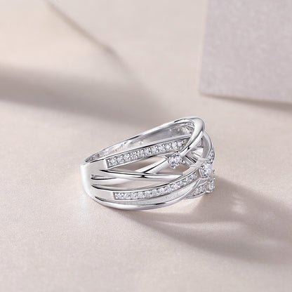 Moissanite Sterling Silver Wedding Ring - Platinum Plated Band
