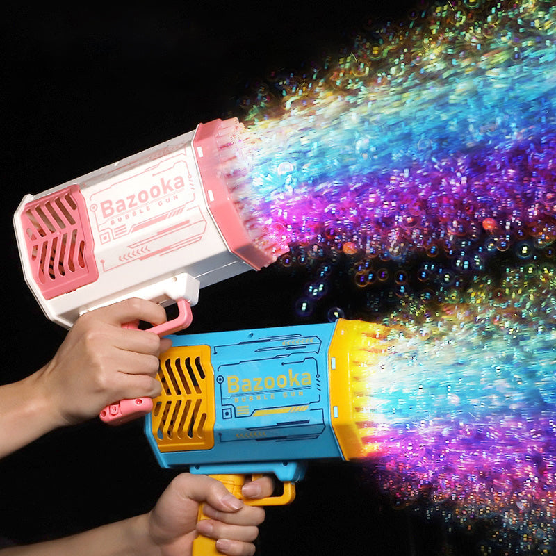 Bubble Gun Rocket - 69-Hole Automatic Bubble Machine with LED Lights