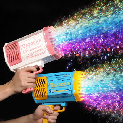 Bubble Gun Rocket - 69-Hole Automatic Bubble Machine with LED Lights