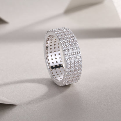 Moissanite Sterling Silver Wedding Ring Set - Platinum Plated Band