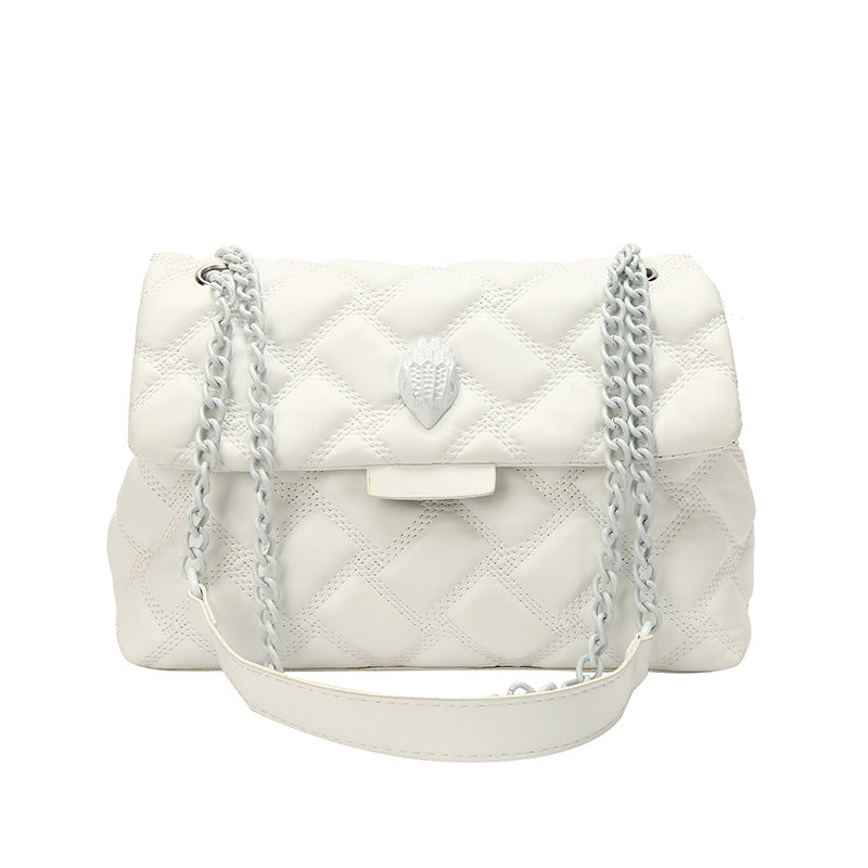 Women's Quilted Chain Shoulder Bag - Embossed Plaid Crossbody Purse