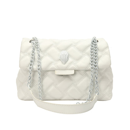 Women's Quilted Chain Shoulder Bag - Embossed Plaid Crossbody Purse